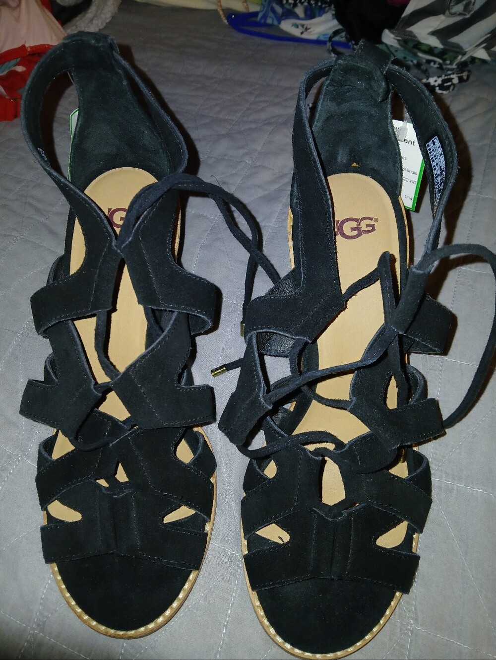 UGG Black Suede Lace-Up Gladiator Sandals